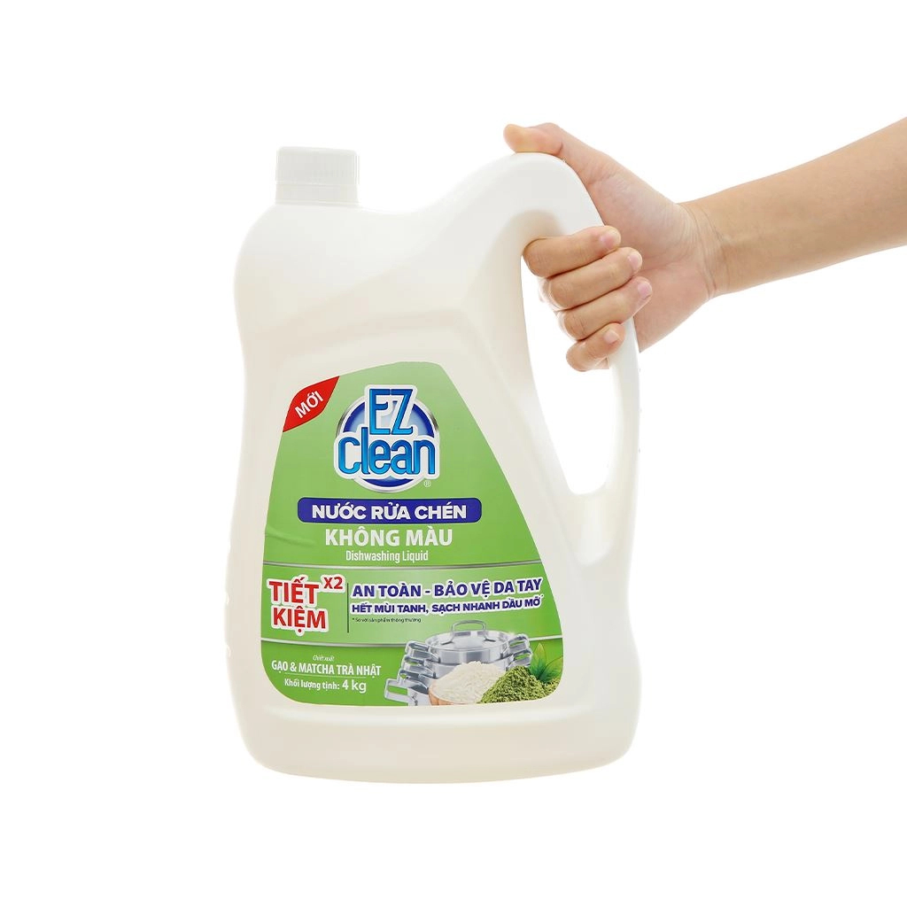 Nước rửa chén không màu EZ CLEAN chiết xuất gạo trà xanh / gừng can 4kg