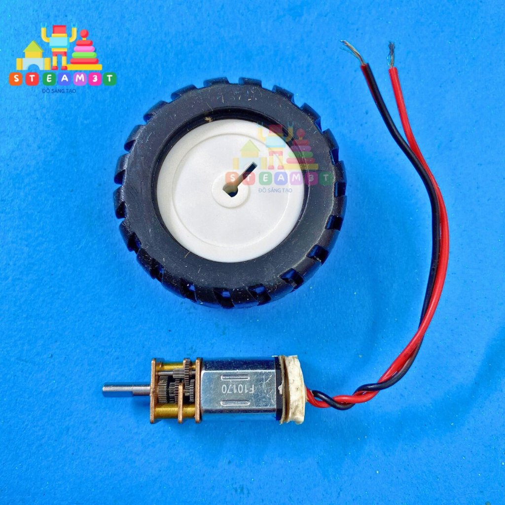 Bộ motor giảm tốc N20 + bánh xe 43MM ăn khớp 3V - 6V tốc độ 48 - 96 vòng - LK0025