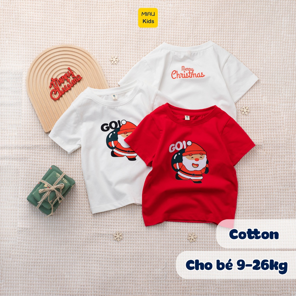 Áo thun Noel cho bé hoạ tiết Ông Già Noel mang quà đáng yêu chất thun cotton thoáng mát mềm mịn cho bé chơi giáng sinh