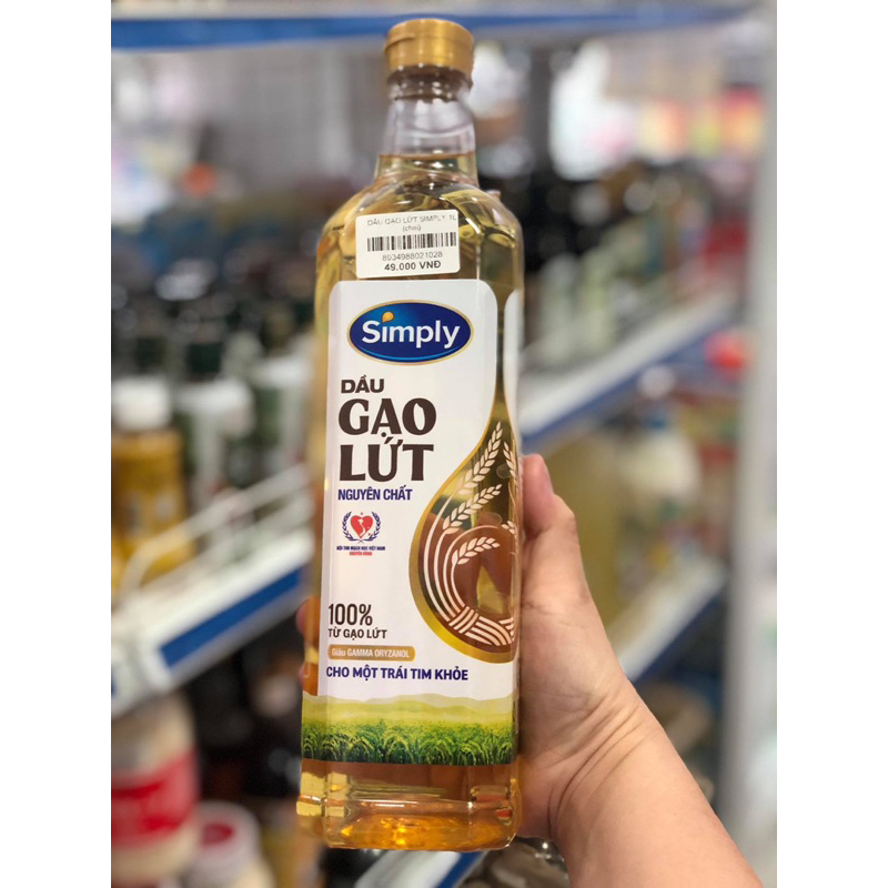 Dầu gạo lức Simply chai 1 lít .Cho một trái tim khỏe