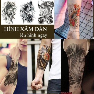 [Đọc kỹ mô tả] Hình dán tạm thời BST cá chép đen, cẩm lý, size bắp tay <15x21cm, không chống nước