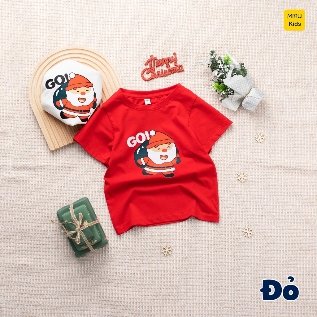 Áo thun Noel cho bé hoạ tiết Ông Già Noel mang quà đáng yêu chất thun cotton thoáng mát mềm mịn cho bé chơi giáng sinh