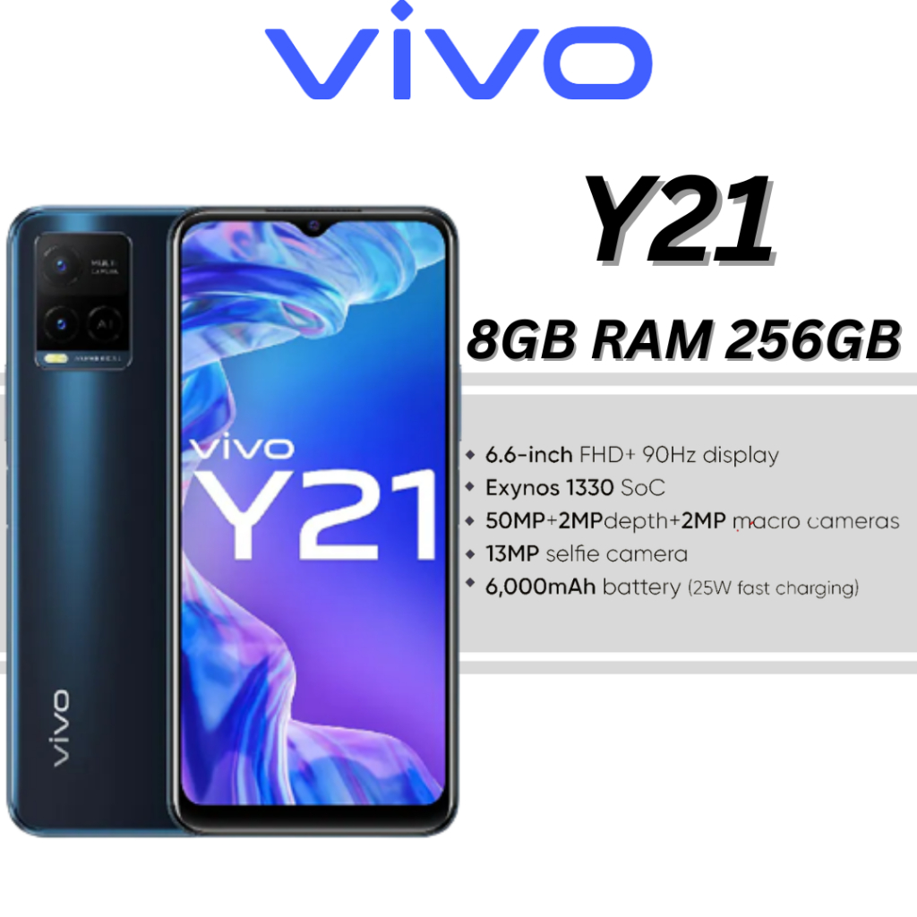 Điện Thoại Vivo Y21  - Đen Kim Cương - Camera sau 64MP-Selfie Camera 32MP AMOLED 6.44"