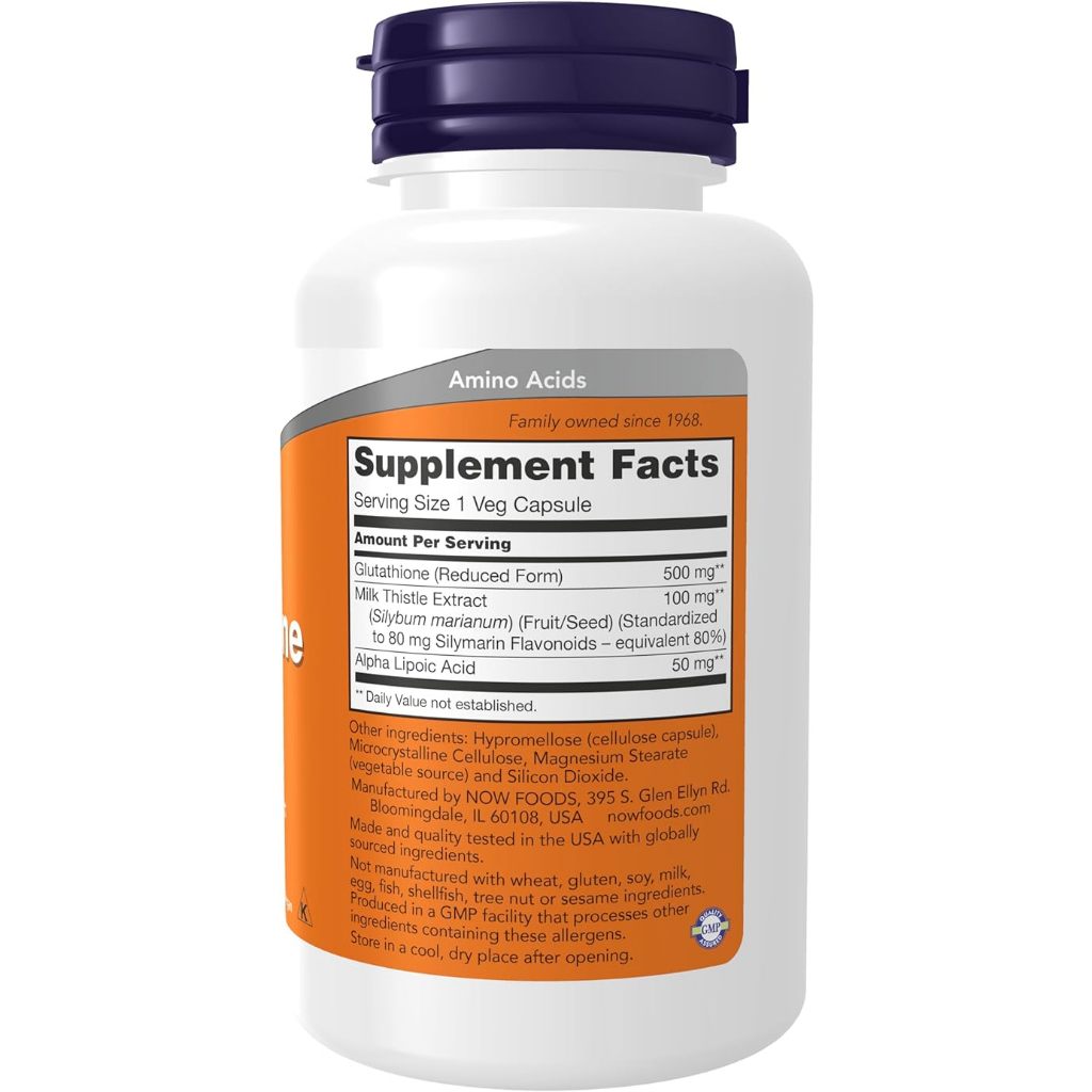 Viên Uống Hỗ Trợ Trắng Da NOW Glutathione 500mg 60 Viên và 120 Viên