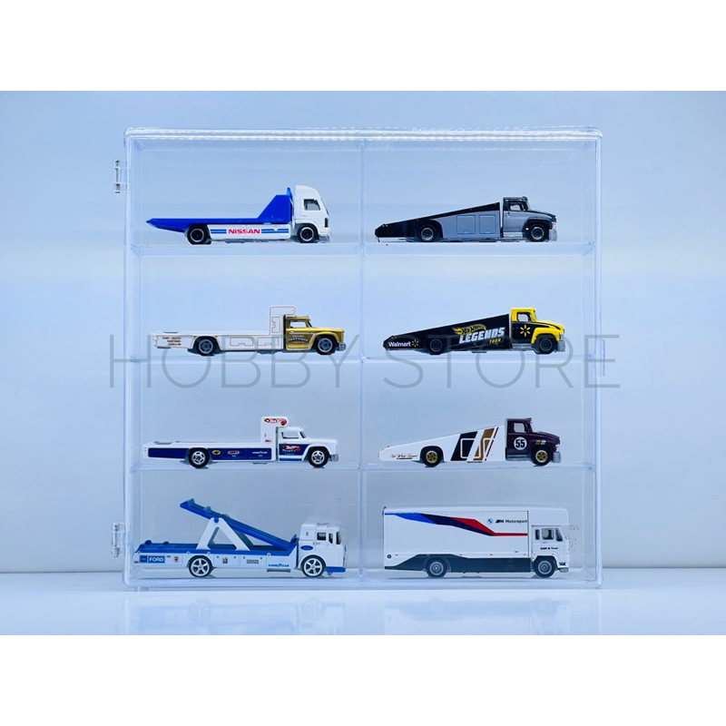 Hobby Store Khung / Kệ / Hộp Trưng Bày xe mô hình 1:64  gồm 8 ô để xe Hot Wheels Team Transport