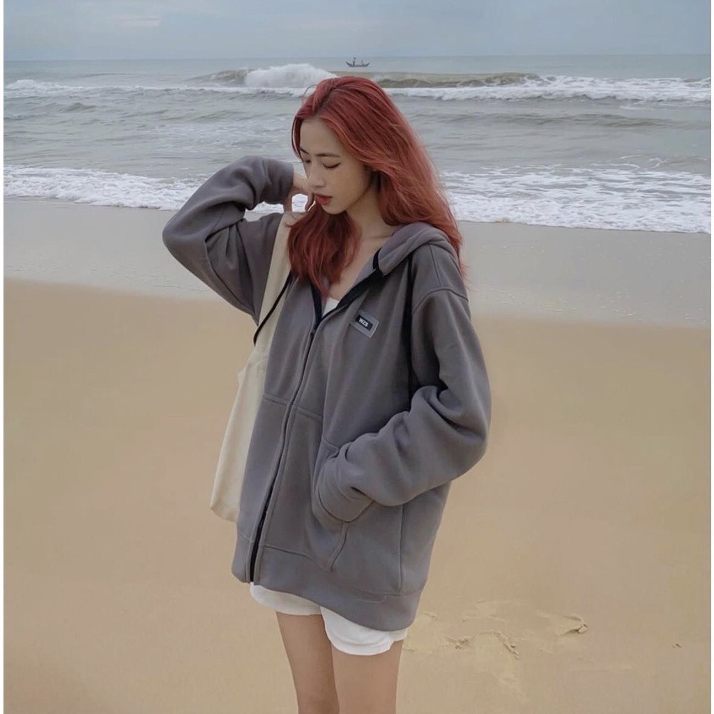 Áo Khoác Hoodie Zip Chất Nỉ Bông tag cao su Có Túi Trước Nam Nữ Form Rộng - TPP fashion