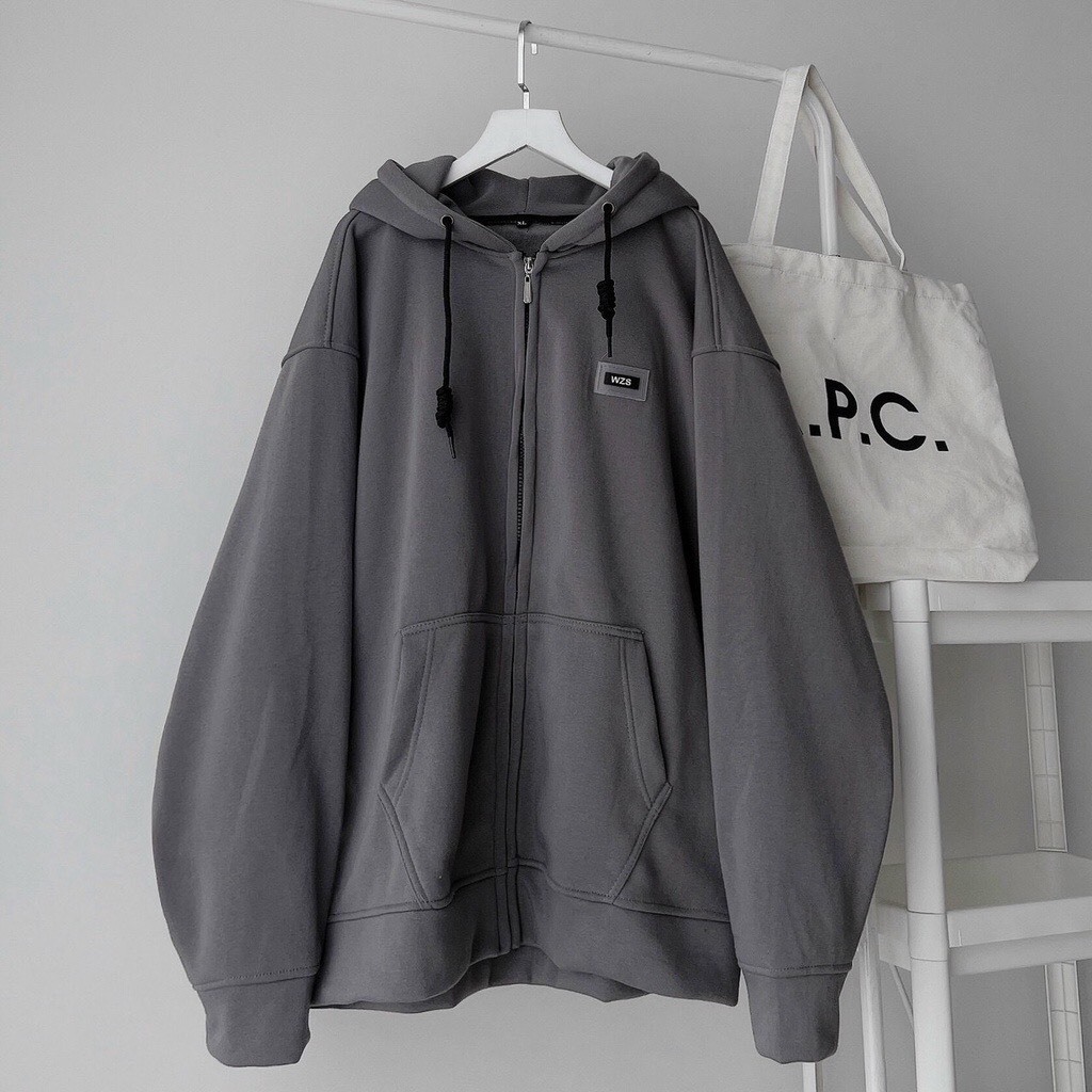Áo Khoác Hoodie Zip Chất Nỉ Bông tag cao su Có Túi Trước Nam Nữ Form Rộng - TPP fashion