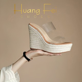 Giày cói dáng xuồng quai trong suốt  Huang Fei cao 10cm và 12cm với mã HF48