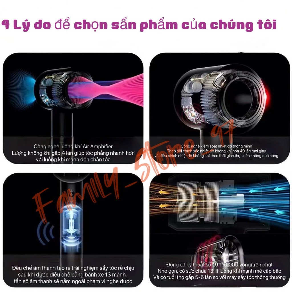Máy sấy cao cấp leafleas dryes  5 đầu sấy Công nghệ ion âm giúp hạn chế bay hơi tĩnh diện Tặng kèm 1 lược cao cấp