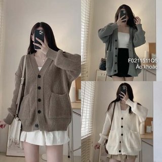 Áo khoác len cardigan gài nút cổ tim có túi tay dài hàng QC!