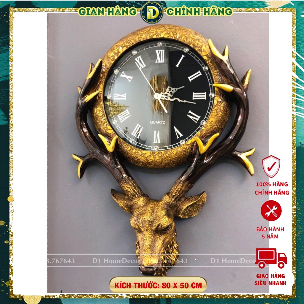 Đồng Hồ Treo Tường Trang Trí Decor - Mẫu Đồng Hồ Đầu Con Hưu Tài Lộc - Trang Trí Nhà Cửa - BH 5 năm - D1Home - ĐH04