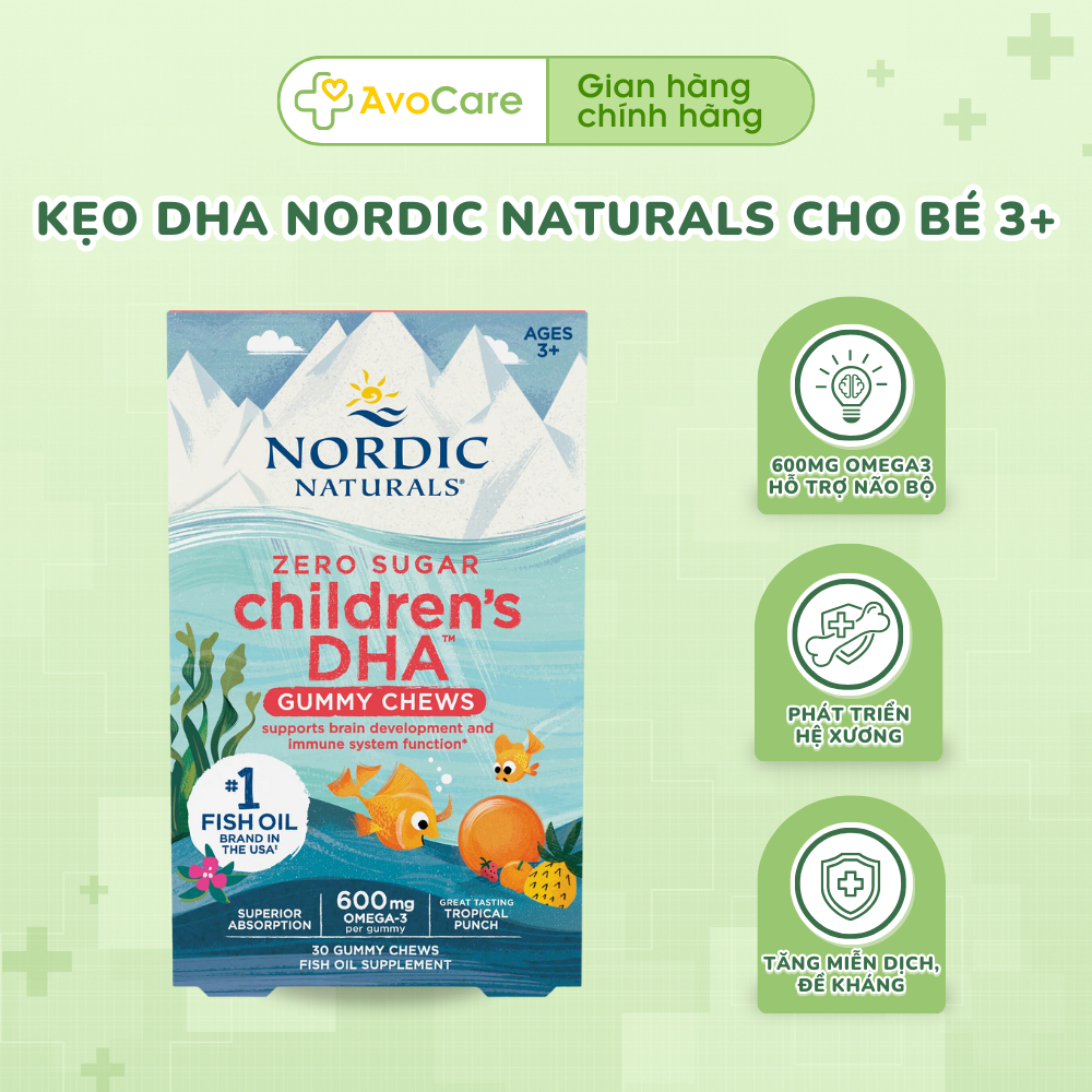 Kẹo dẻo DHA Nordic Naturals Children DHA Gummy Chews cho bé từ 3 tuổi (30 viên)