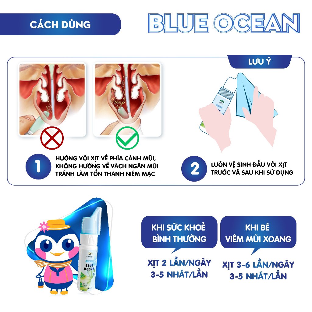 Xịt vệ sinh mũi kháng khuẩn Blue Ocean Baby  - phòng dịch bệnh, bảo vệ đường hô hấp cho trẻ em