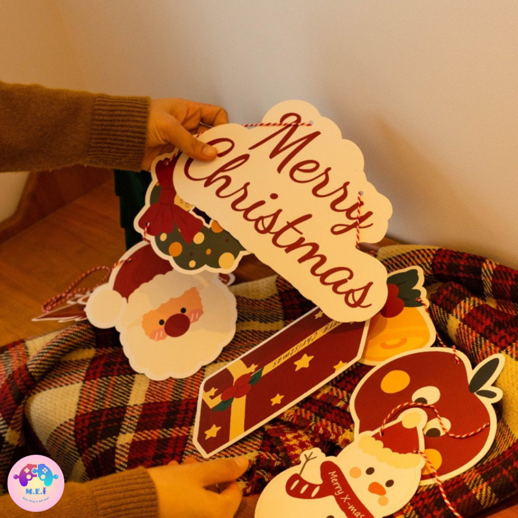 Bộ 9 Tag Hình Treo Cỡ Lớn Trang Trí Giáng Sinh Kèm Dây Treo