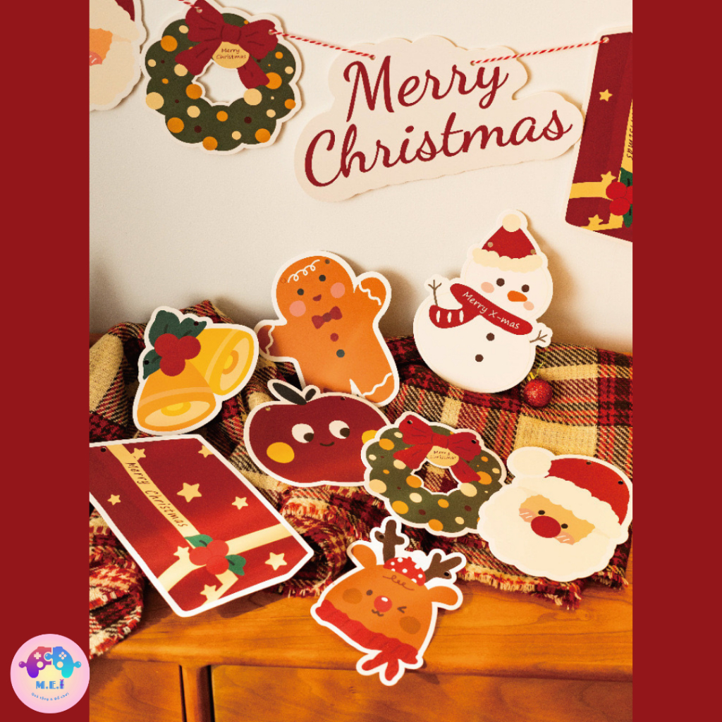 Bộ 9 Tag Hình Treo Cỡ Lớn Trang Trí Giáng Sinh Kèm Dây Treo