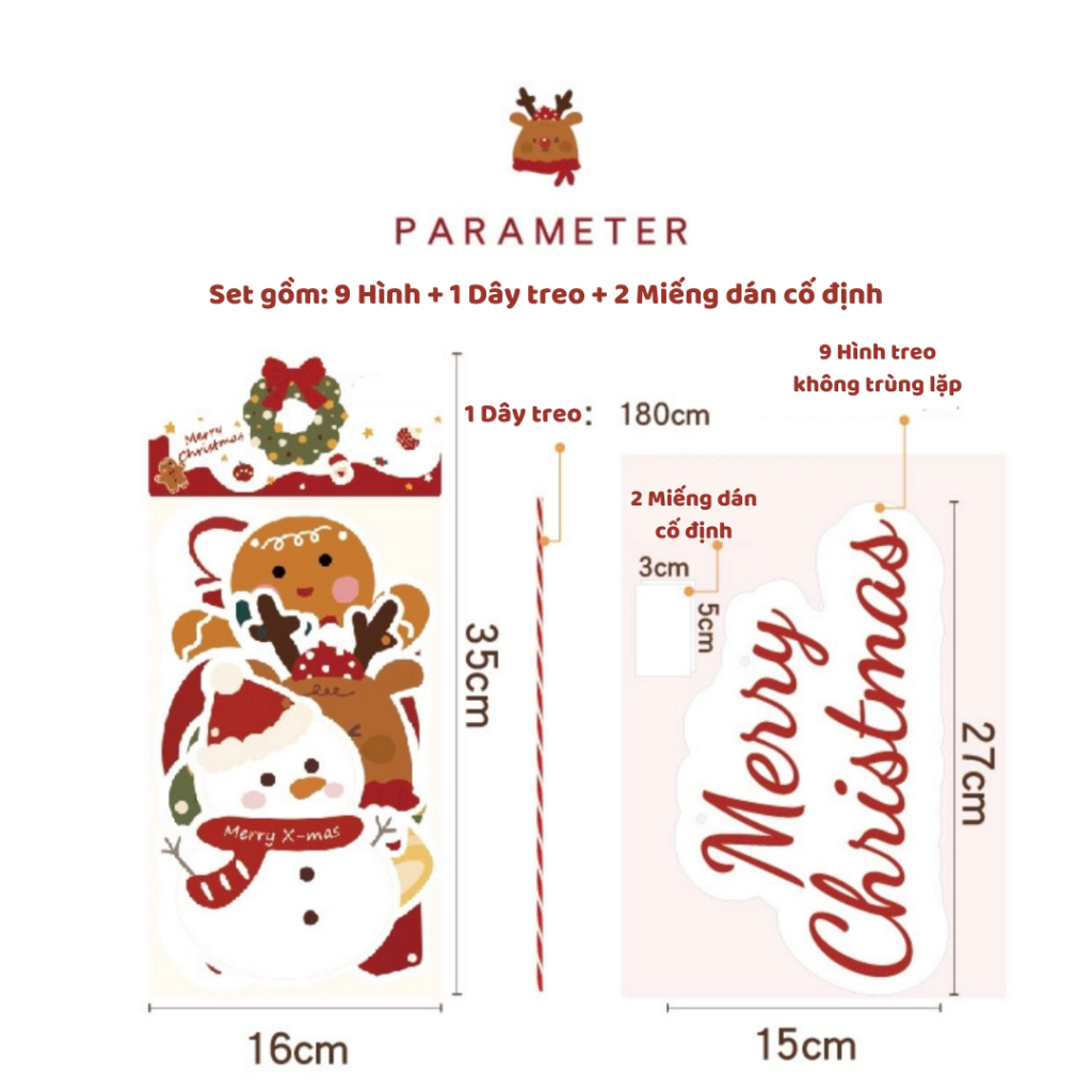 Bộ 9 Tag Hình Treo Cỡ Lớn Trang Trí Giáng Sinh Kèm Dây Treo