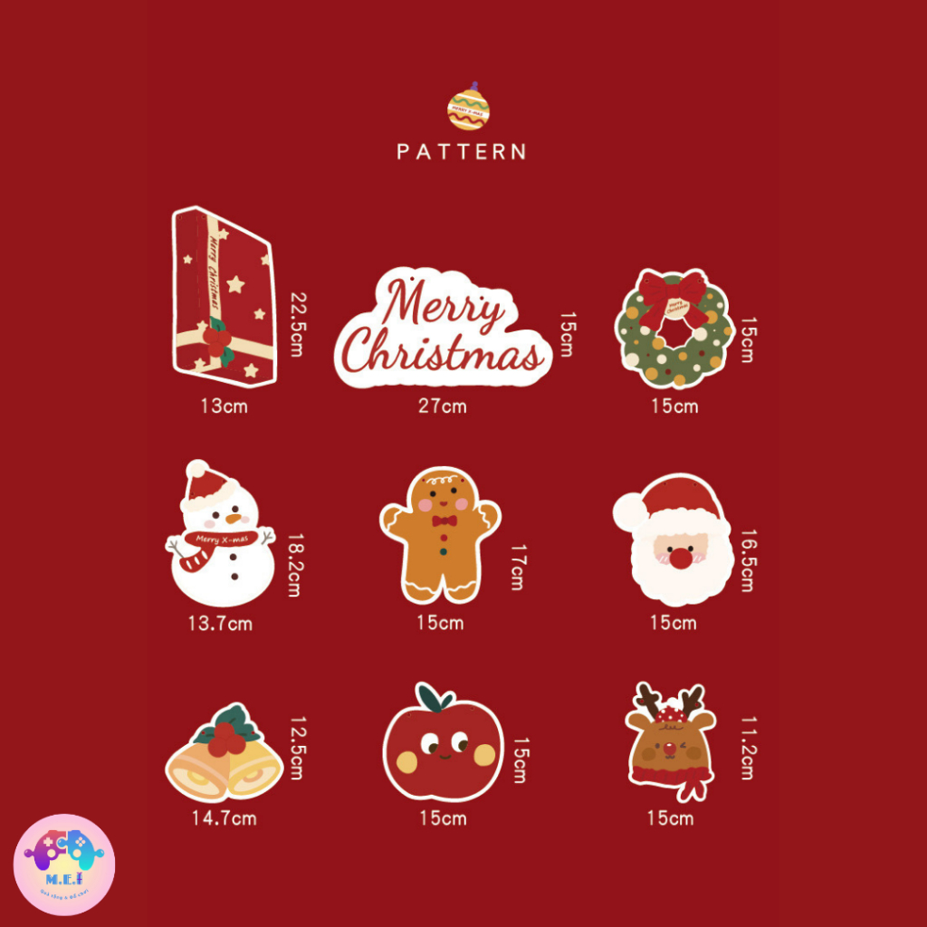 Bộ 9 Tag Hình Treo Cỡ Lớn Trang Trí Giáng Sinh Kèm Dây Treo
