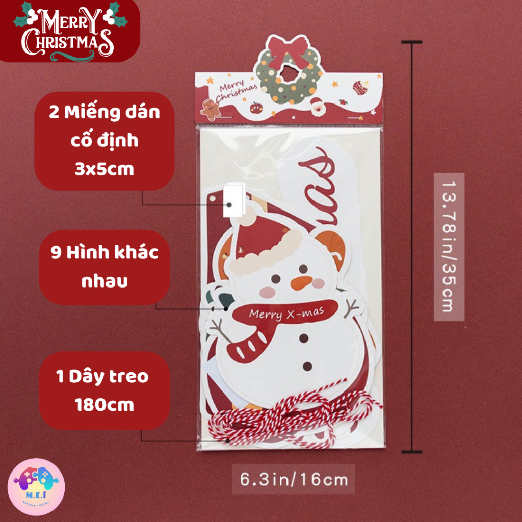 Bộ 9 Tag Hình Treo Cỡ Lớn Trang Trí Giáng Sinh Kèm Dây Treo