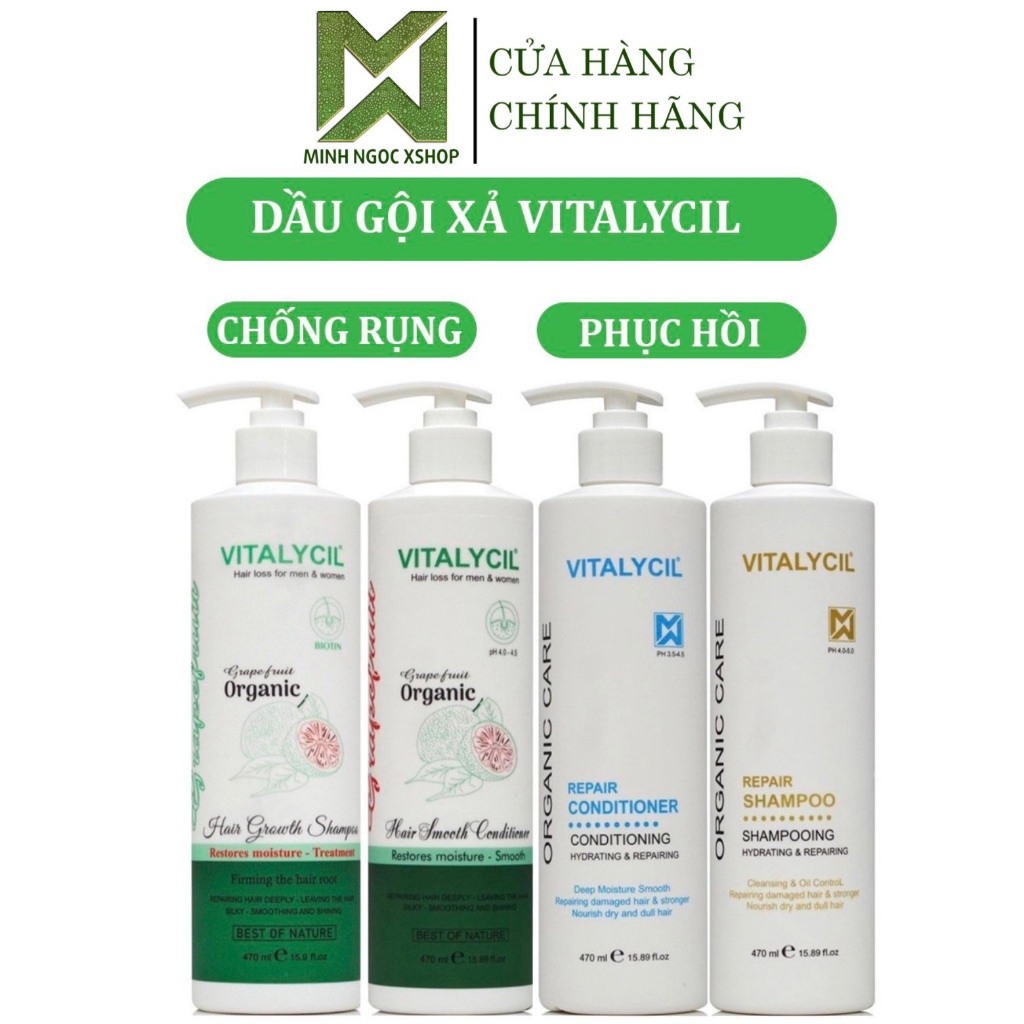 Dầu gội xả bưởi phục hồi, chống rụng kích mọc tóc Vitalycil Organic Care 470ML