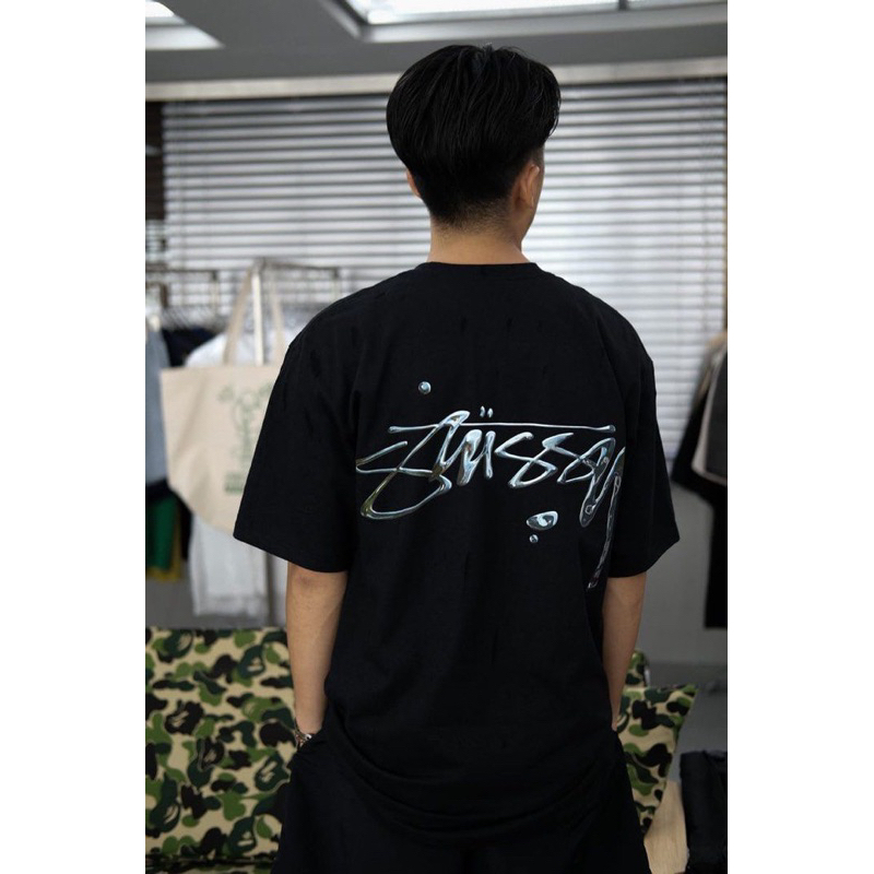 Áo thun stussy chính hãng thuỷ ngân 3D nam nữ unisex form rộng local brand mỹ hàn quốc cotton cổ tròn cao cấp L66 AS190