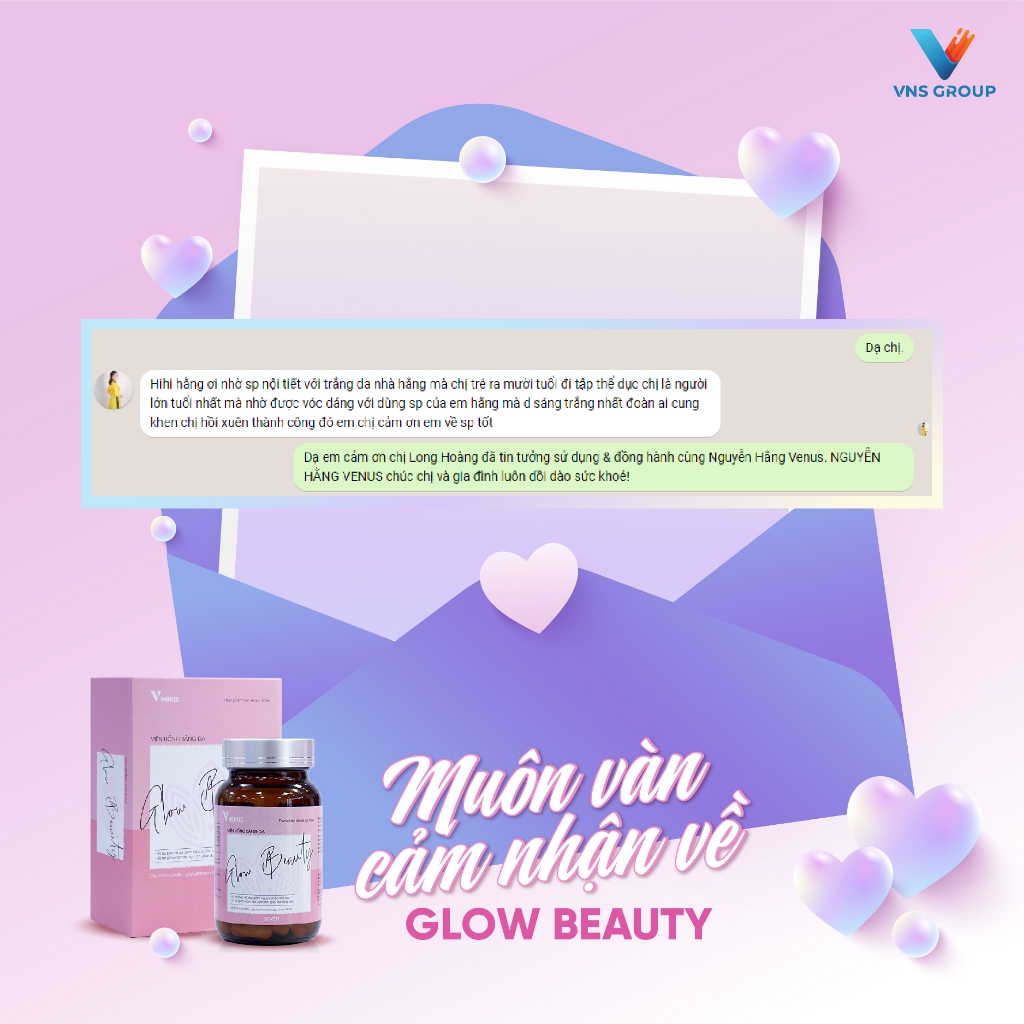 Viên uống trắng da Glow Beauty VNS Group giảm nám, tàn nhang và chống lão hóa cao cấp hộp 50 viên