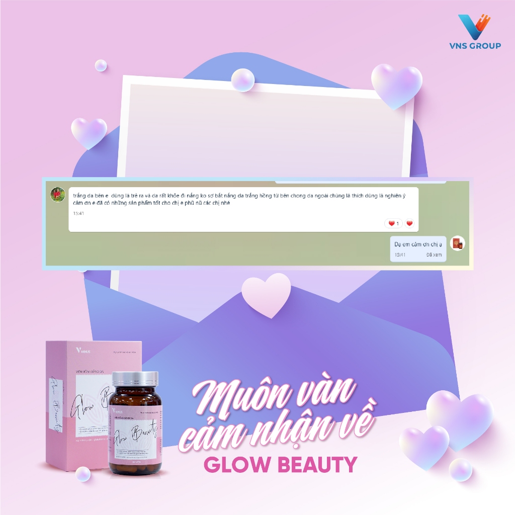 Viên uống trắng da Glow Beauty VNS Group giảm nám, tàn nhang và chống lão hóa cao cấp hộp 50 viên