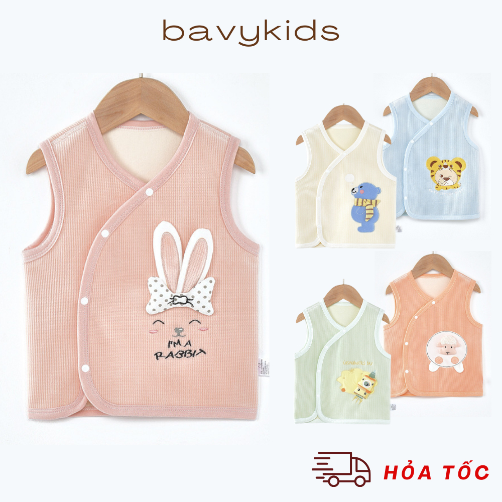 Áo gile cho bé chất vải nỉ nhung dày ấm, mềm mịn, cúc bấm cài lệch size từ 4-14kg GLNN02
