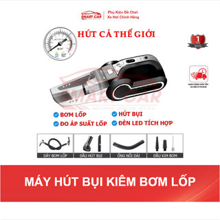 Máy Hút Bụi Ô Tô - Máy Bơm Lốp Ô Tô Đa Năng 4 Trong 1 - Hút Bụi, Bơm Lốp, Đo Áp Suất Lốp, Đèn Pin Chiếu Sáng