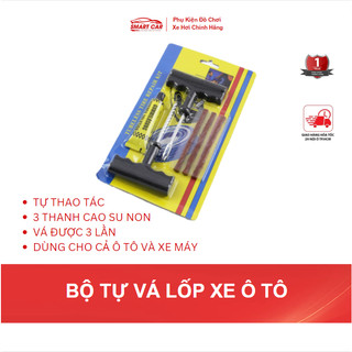Bộ Vá Lốp Ô Tô, Xe Máy Không Săm Nhỏ Gọn Kèm 3 Đoạn Cao Su Non (4 Bước Đơn Giản)