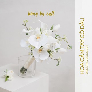 Tone trắng hoa cưới lụa cầm tay cô dâu - bó hoa cưới cầm tay cô dâu hoa giả cầm tay cô dâu by catt