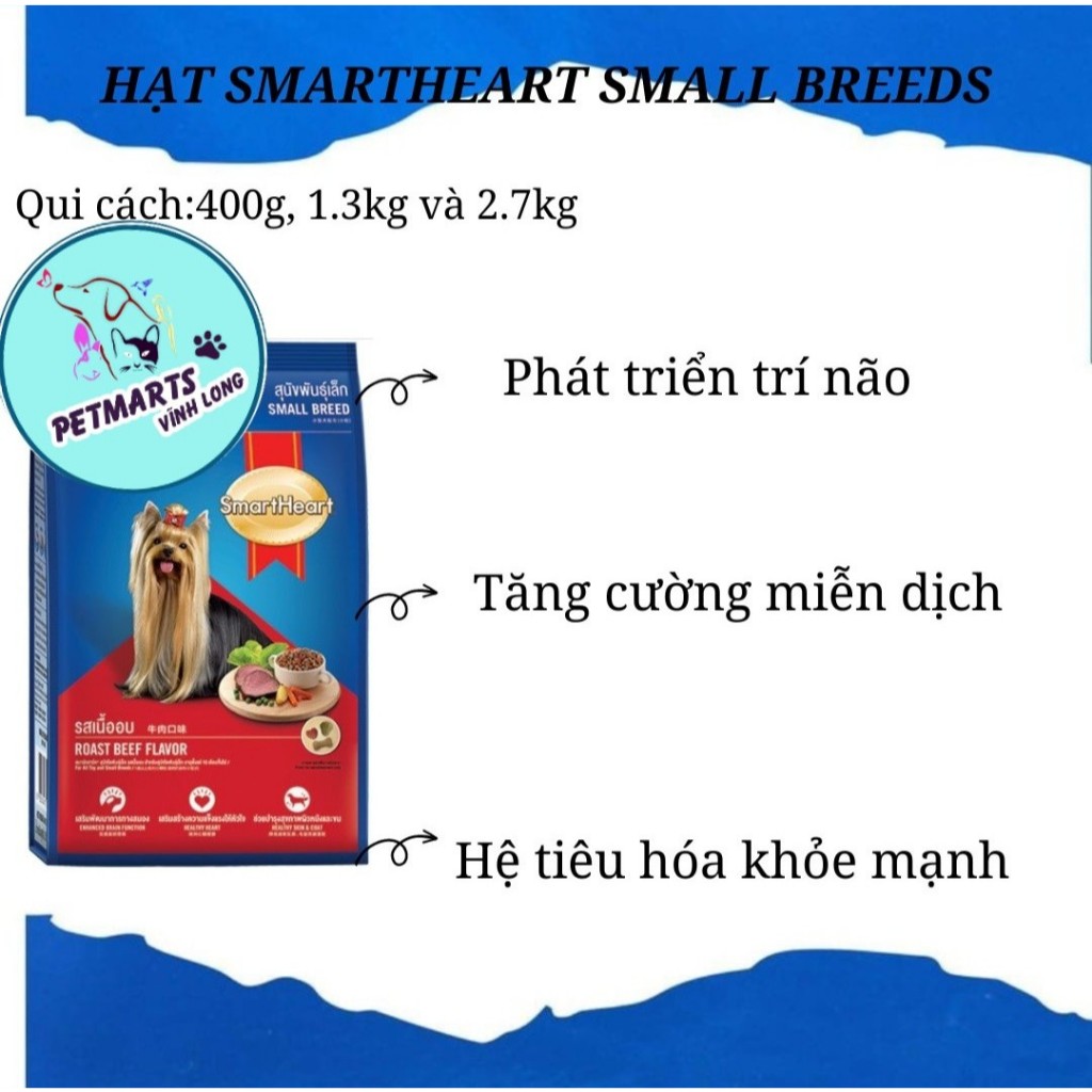 Thức ăn chó SmartHeart giống chó nhỏ trưởng thành vị bò nướng 2.7kg