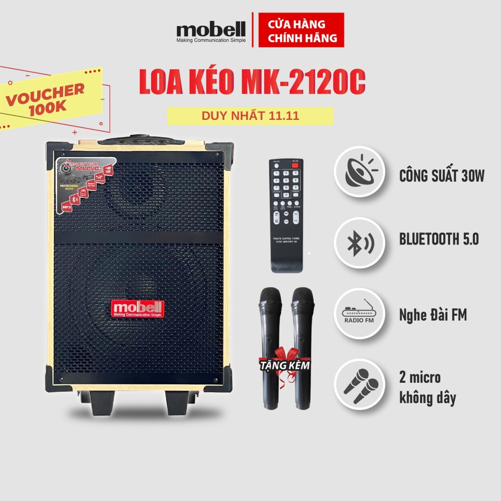 Loa kéo karaoke Mobell 2120-OL di động tặng kèm 2 micro không dây