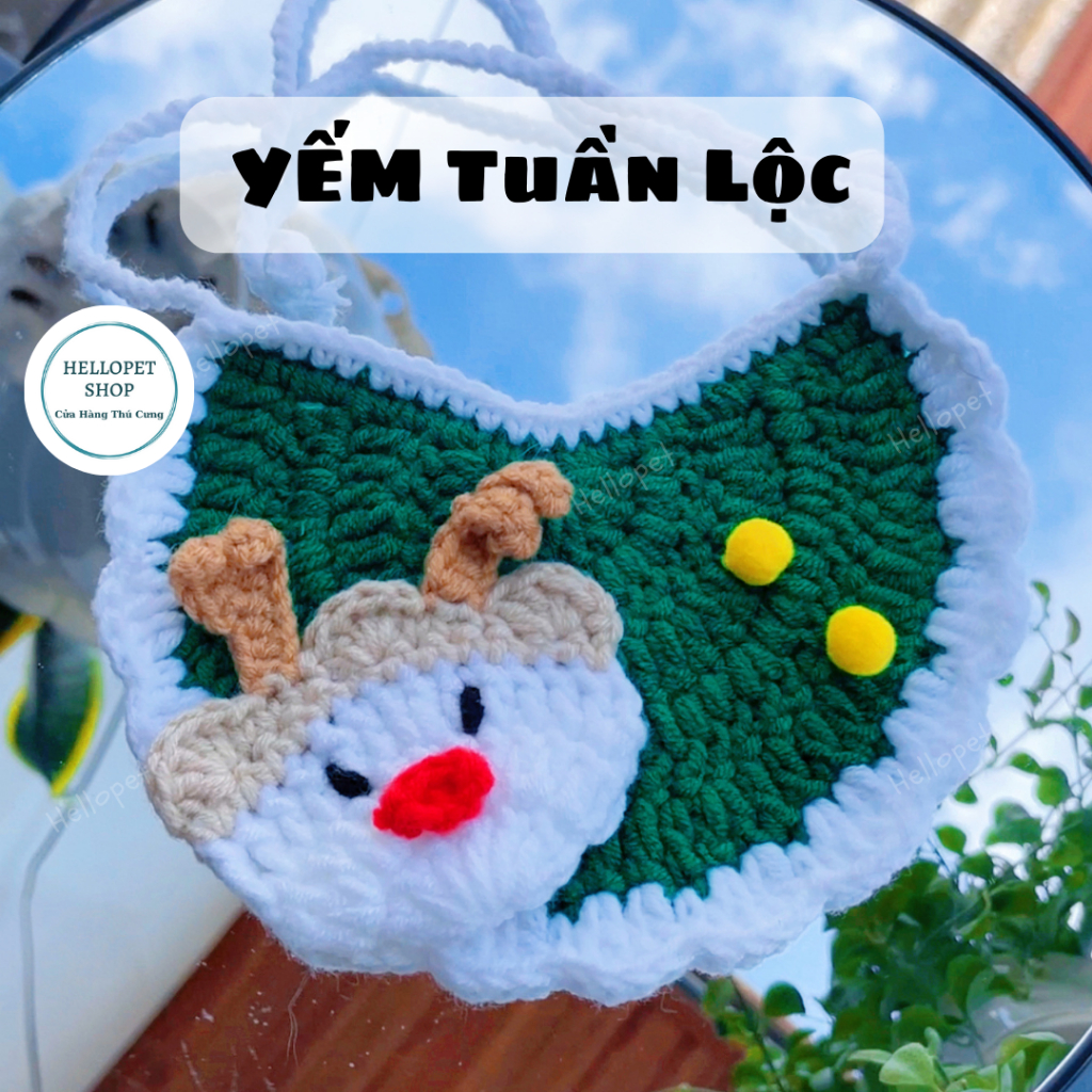 Yếm len giáng sinh cho chó mèo, Vòng cổ len hình cây thông tuần lộc mềm mại không xù có gắn charm cho thú cưng đủ size