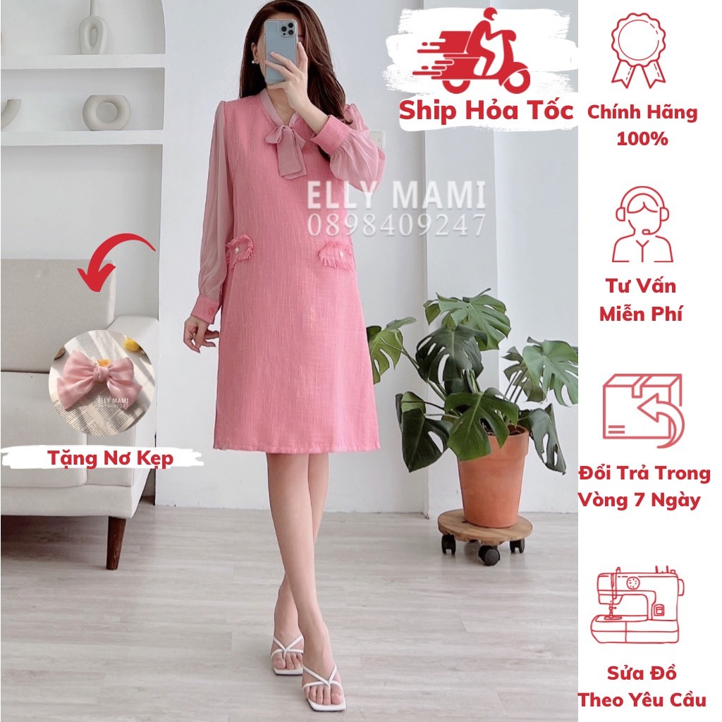 Đầm Bầu , Suông Dạ Teewd Nơ Form Dễ Mặc Thoải Mái Suốt Thai Kì & Sau Sinh
