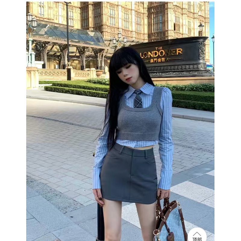 SET LEN GILE + SƠ MI CROPTOP DÀI TAY