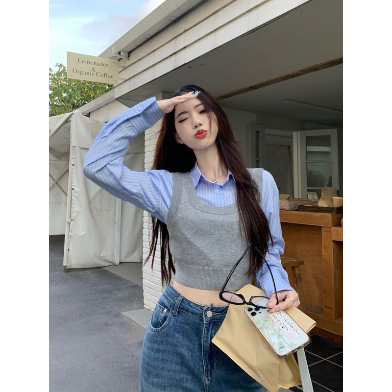 SET LEN GILE + SƠ MI CROPTOP DÀI TAY