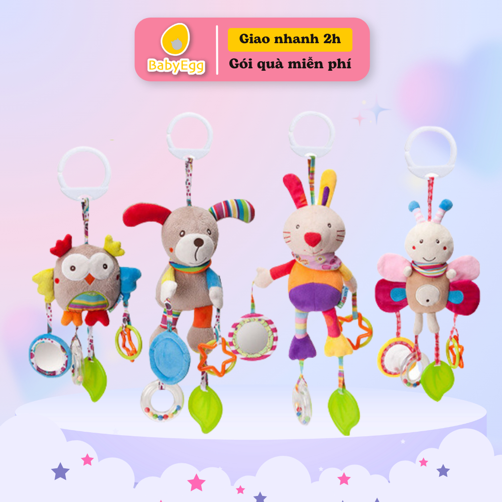 Đồ Chơi Treo cũi, Nôi, xe đẩy Thú Bông phát triển đa giác quan có gặm nướu lục lạc Cho Bé 0-6 tháng 1 2 tuổi babyEgg