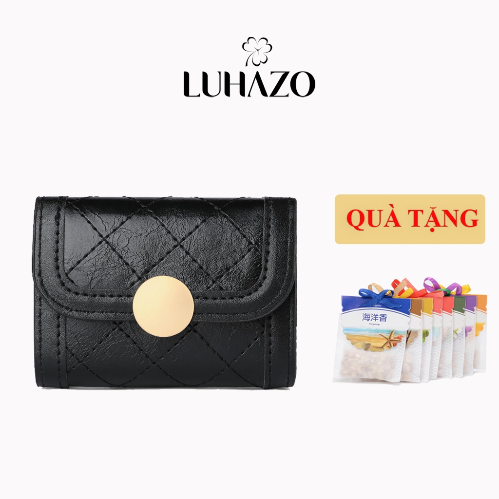 Ví nữ mini cầm tay LUHAZO màu đen da PU nhỏ gọn họa tiết hình thoi phong cách cá tính cho nữ hàng Quảng Châu C236