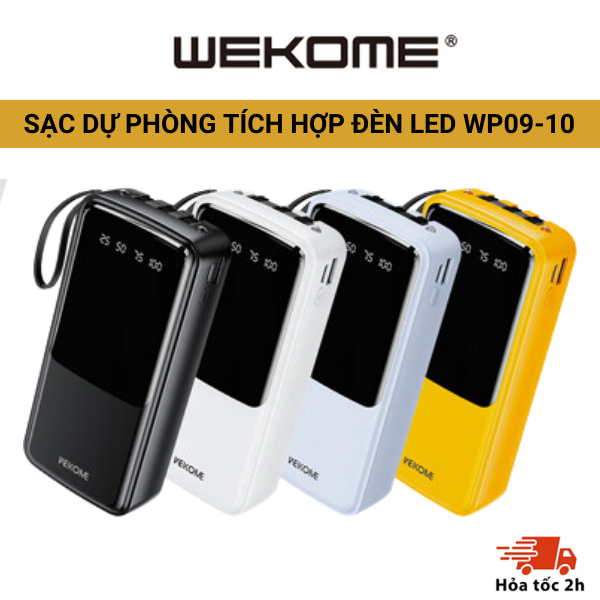 [5IN1] Pin Sạc dự phòng WEKOME WP 09 10 10000mAh 20000mAh đa cổng sạc kèm dây có thể tháo rời, tích hợp đèn LED