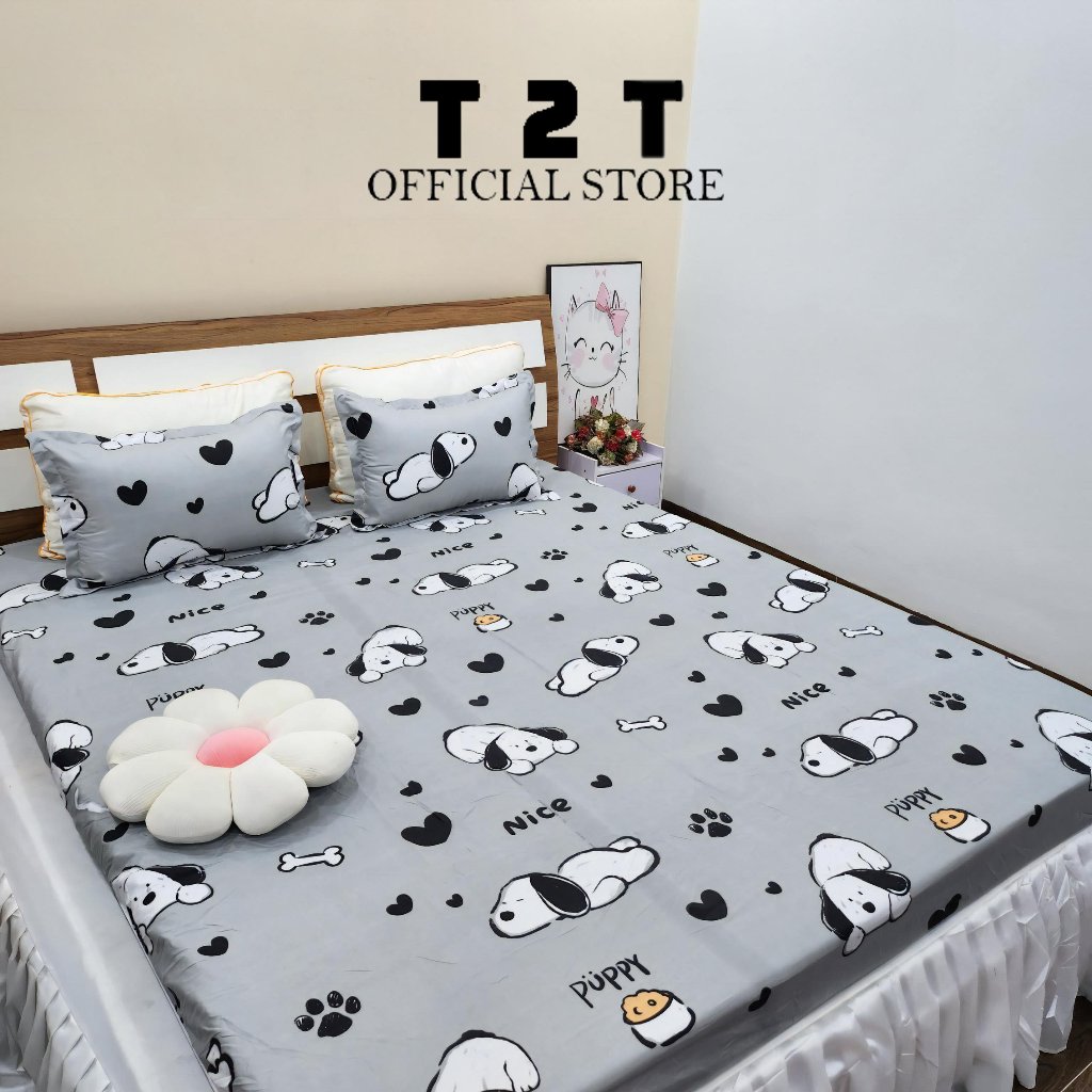 Bộ chăn ga gối hè chó ngủ cotton poly T2T đầy đủ kích cỡ m2/m6/m8/2m2 đệm cao dưới 12p