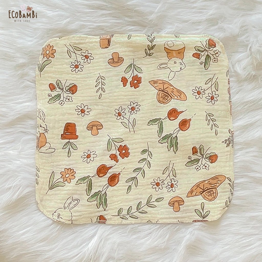 Khăn sữa, khăn xô muslin cho bé in hoạ tiết hoa dễ thương Ecobambi
