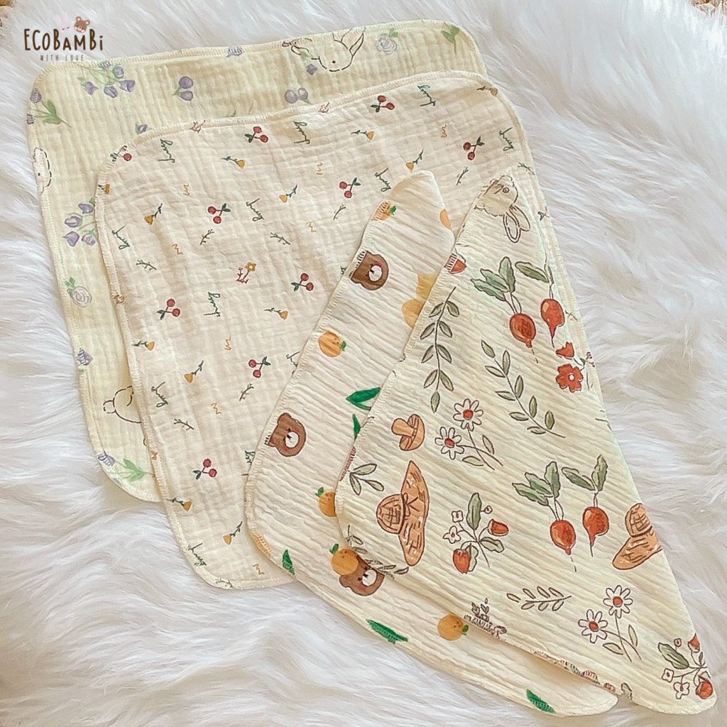 Khăn sữa, khăn xô muslin cho bé in hoạ tiết hoa dễ thương Ecobambi