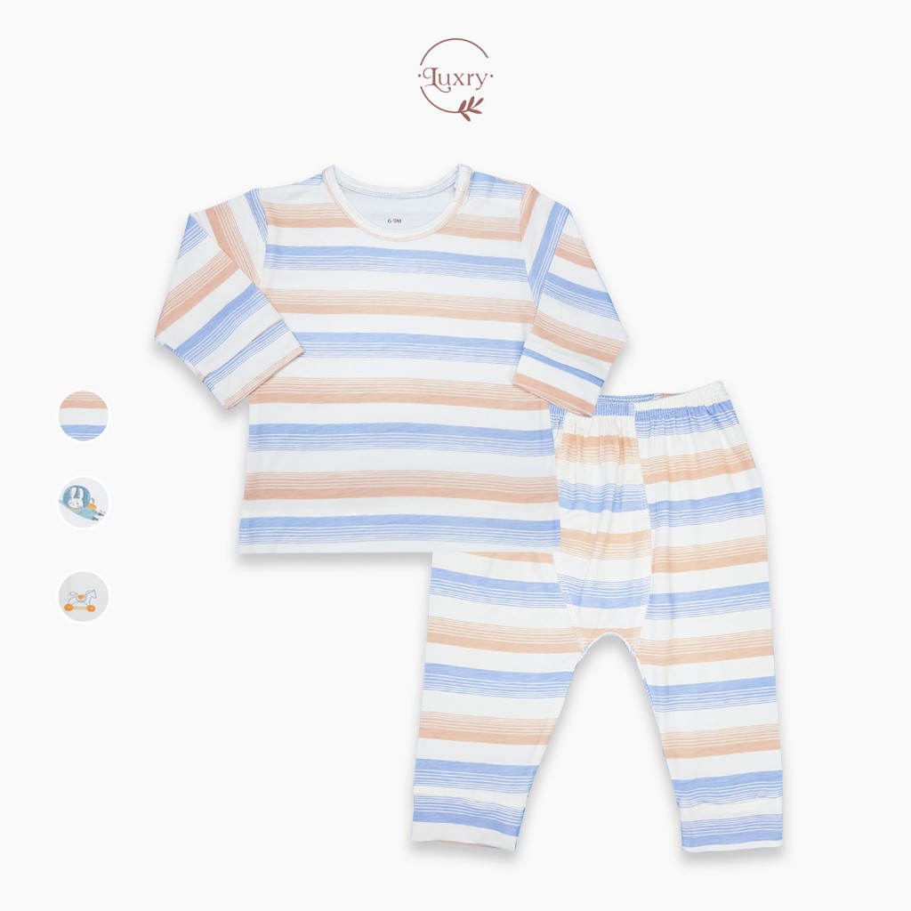 Bộ quần áo dài tay cài vai peptit Luxry họa tiết đáng yêu cho bé từ 6 tháng đến 5 tuổi