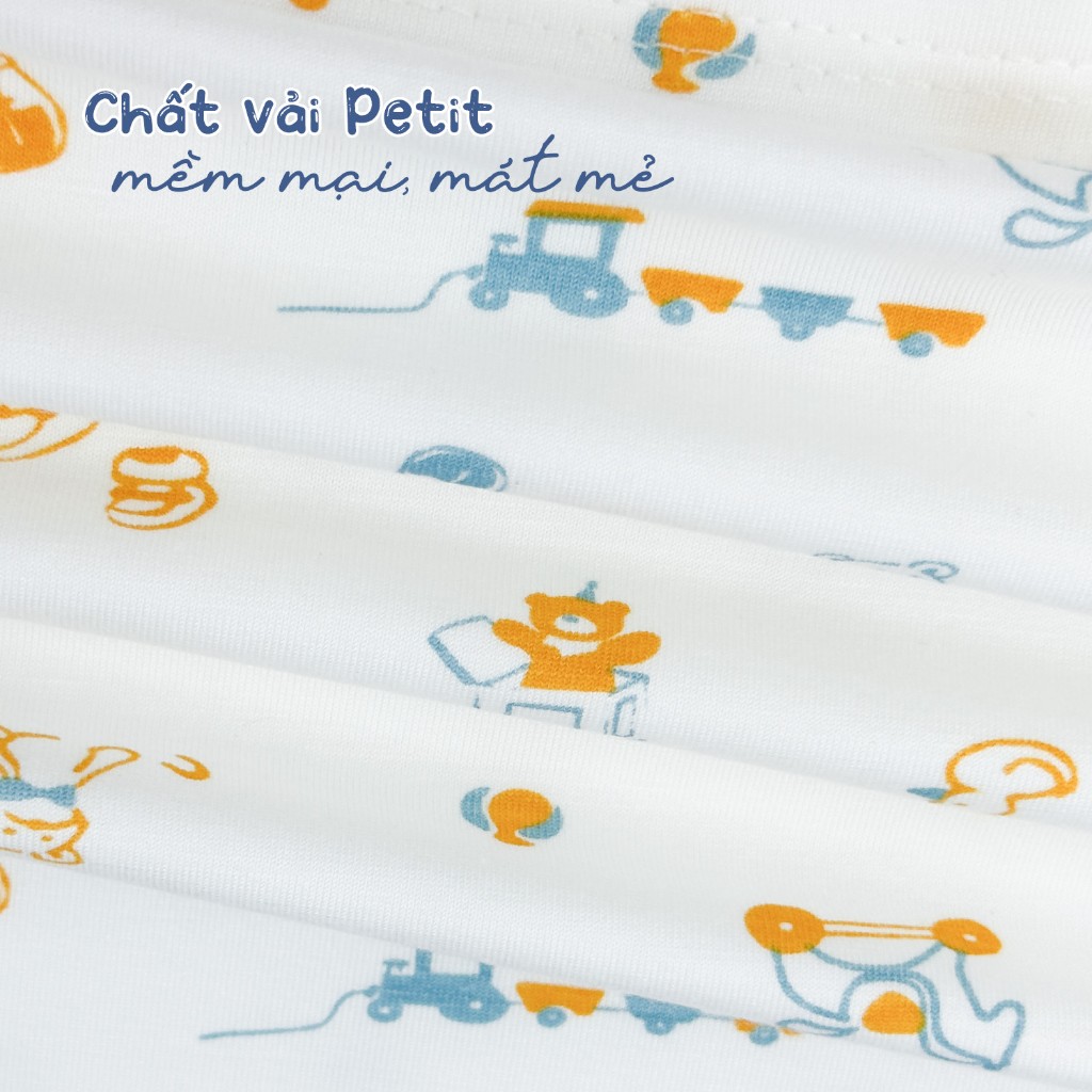 Bộ quần áo dài tay cài vai peptit Luxry họa tiết đáng yêu cho bé từ 6 tháng đến 5 tuổi