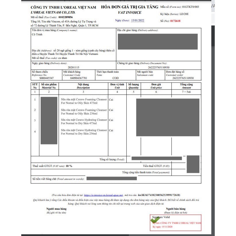 Sữa Rửa Mặt Cerave fullSize Bản Pháp Có Bill