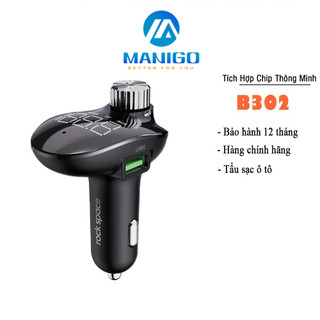 Tẩu sạc trên xe hơi kiêm đầu thu/ phát FM Rockspace B302 kết nối bluetooth hàng chính hãng bảo hành 12 tháng
