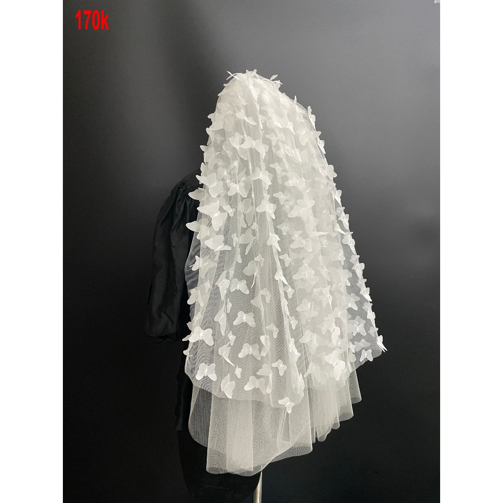 Voan cô dâu phồng vải voan đính bươm bướm có sẵn xược cài