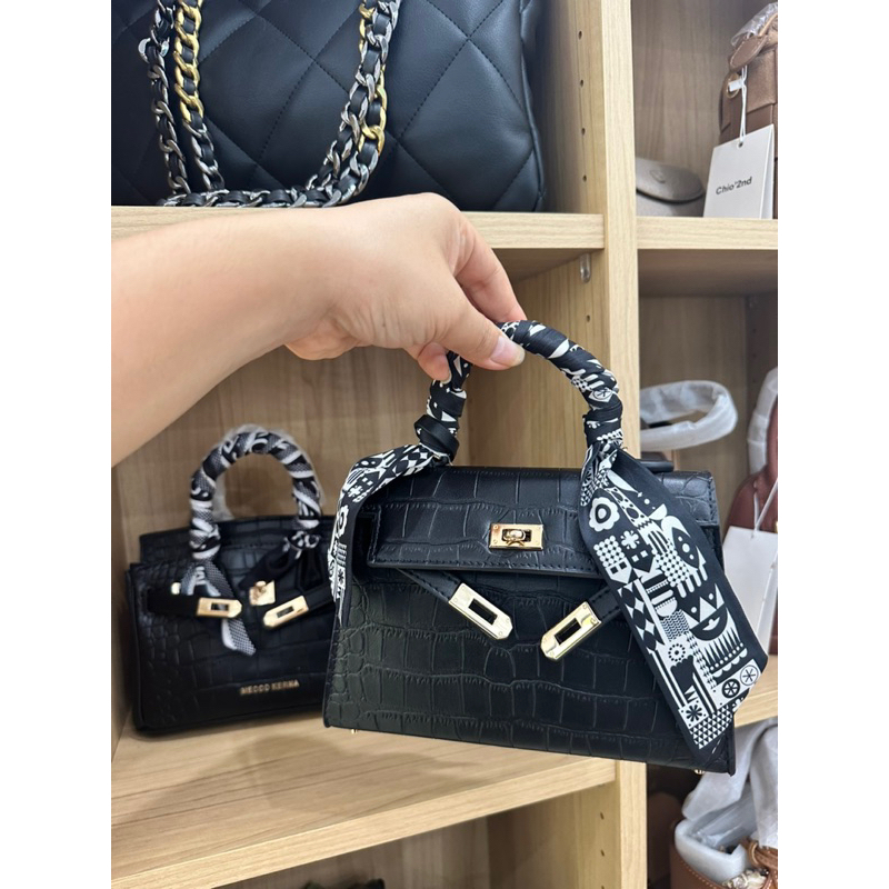 Túi Nretro MiocraKoly authentic da bò thật dáng HM birkin kèm khăn