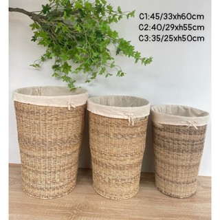 Thùng tròn lục bình đựng quần áo có nắp đậy.