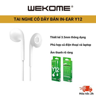 Tai nghe  , jack 3.5 Y12 thiết kế kiểu bán in-e.ar, được làm trọng lượng nhẹ, tích hợp micro
